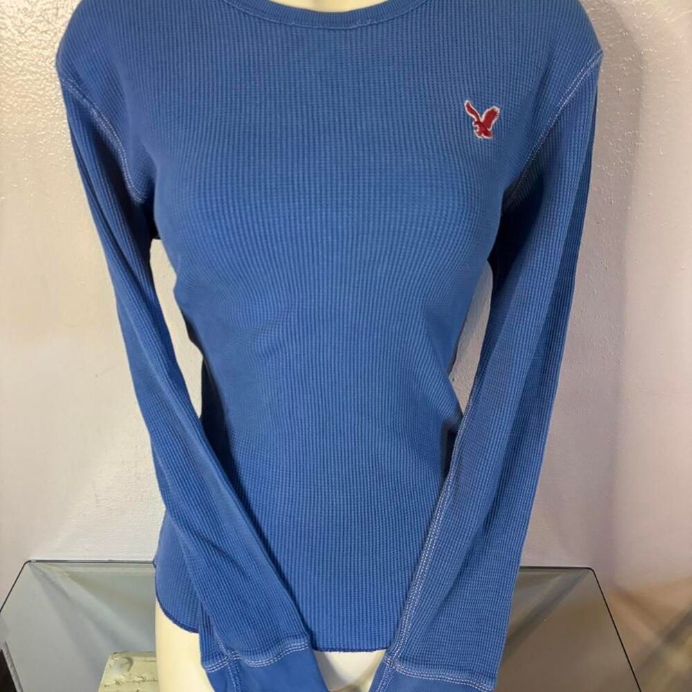 American Eagle Blue Waffle-Knit Long Sleeve Top Size XS